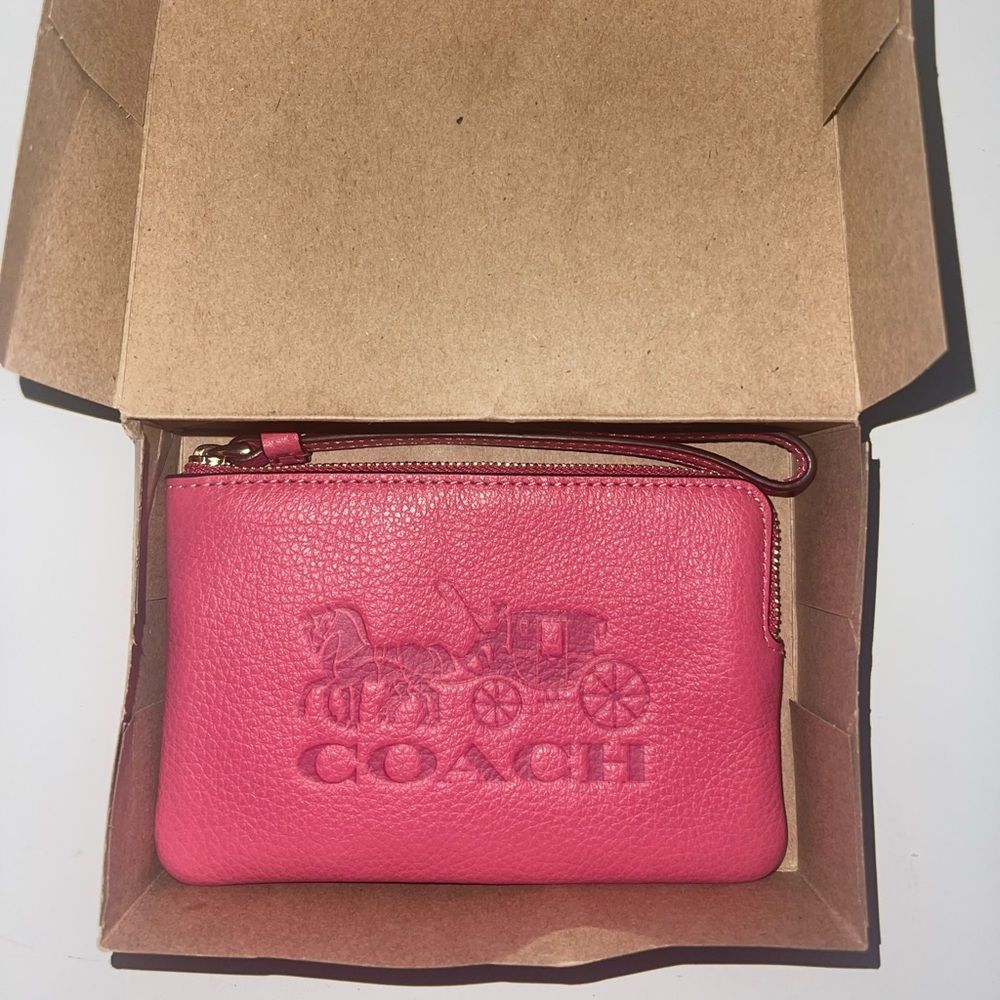 Coach Corner Zip Wristlet With Horse And Carriage